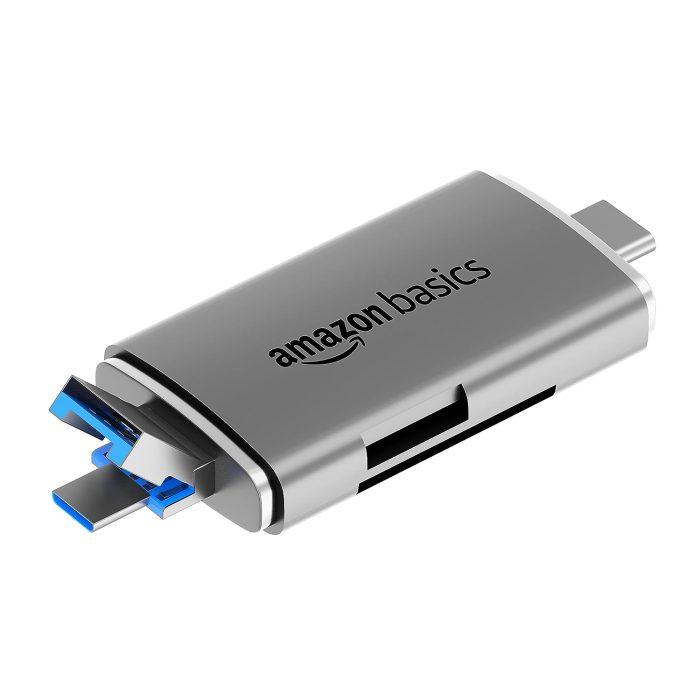 Amazon Basics OTG Card Reader and Hub with Type-C, USB & Micro USB Ports | Portable Memory Card Reader (Grey) - Image 4