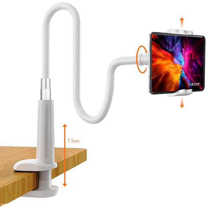 Tukzer Universal Tabletop Mobile & Tablet Holder with 360 Degree Flexible Rotation for Bed, Table, Kitchen, Bathroom - White - Image 2