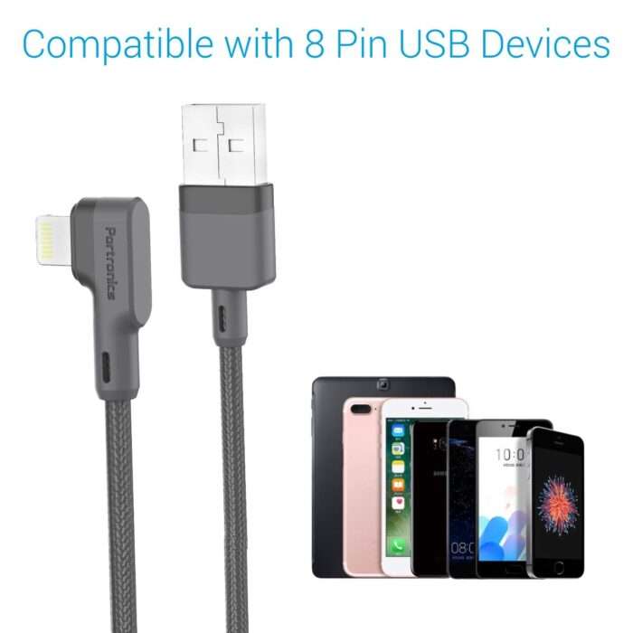 Portronics Konnect L 1.2M Fast Charging 3A 8 Pin USB Cable with Charge & Sync Function for iPhone, iPad (Grey) - Image 4