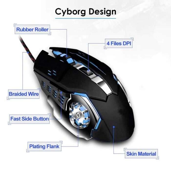 VIBOTON Gaming Mouse, Wired USB 2.0 Optical Mice, 3200 DPI LED Backlight 6 Button, 4 Color Breathing Lights with 1.5M Nylon Cable for Gamers - Image 5