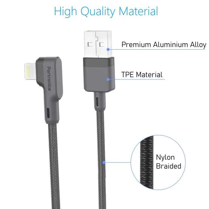 Portronics Konnect L 1.2M Fast Charging 3A 8 Pin USB Cable with Charge & Sync Function for iPhone, iPad (Grey) - Image 2