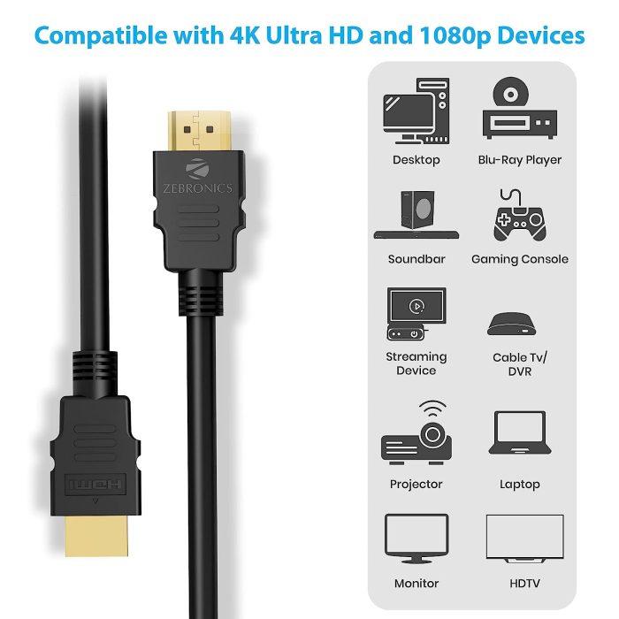 Zebronics Zeb-HAA1520 (1.5 Meter) HDMI Cable Extension, Compatible with HDMI-Enabled TV, Blu-ray, Playstation (Gold Plated Connectors) - Image 5