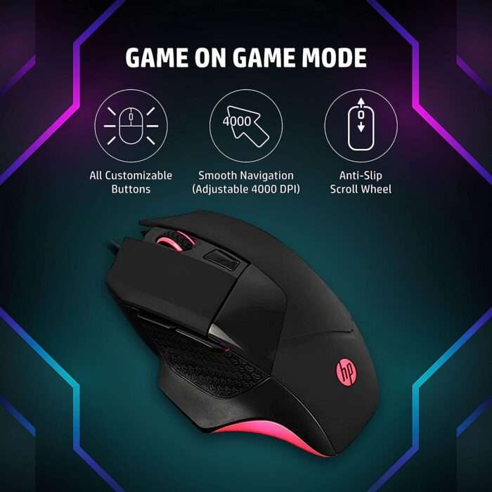 HP G200 Backlit USB Wired Gaming Mouse, All Customizable Buttons, Adjustable 4000 DPI, RGB Breathing LED Lighting - Image 2