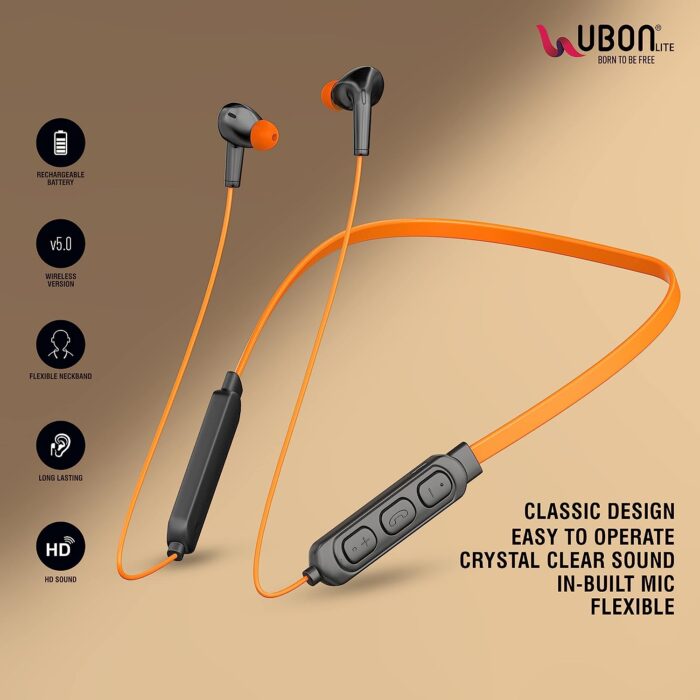 UBON CL-117 Bluetooth Neckband with Hi-Fi Stereo Sound, 12Hrs Playtime, with Voice Assistant & Mic, 12Hrs Playtime - Orange - Image 3