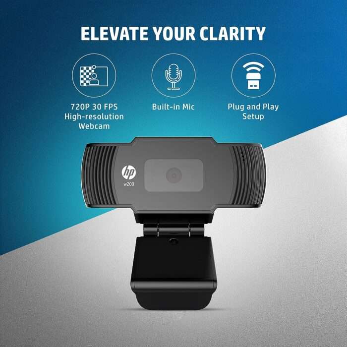 HP w200 HD 720P 30 FPS Digital Webcam with Built-in Mic, Plug and Play Setup, Wide-Angle View for Video Calling - 20L58AA - Image 2