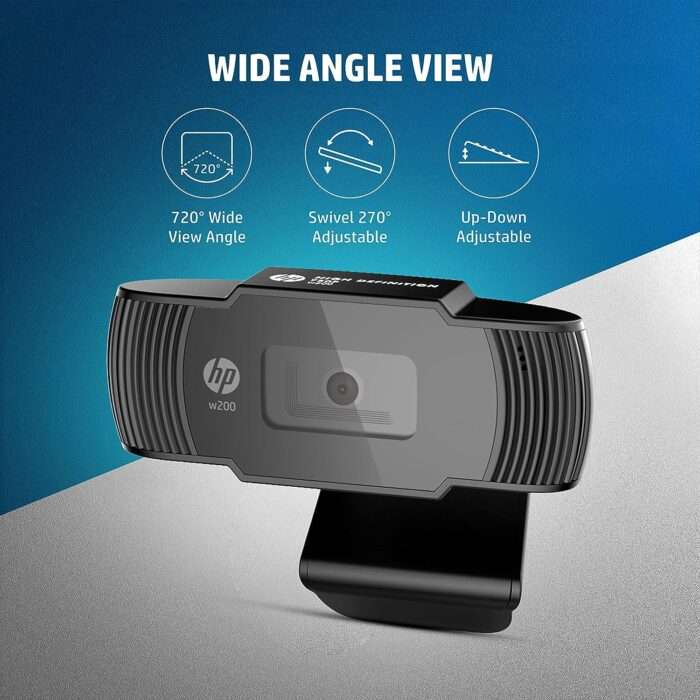 HP w200 HD 720P 30 FPS Digital Webcam with Built-in Mic, Plug and Play Setup, Wide-Angle View for Video Calling - 20L58AA - Image 3