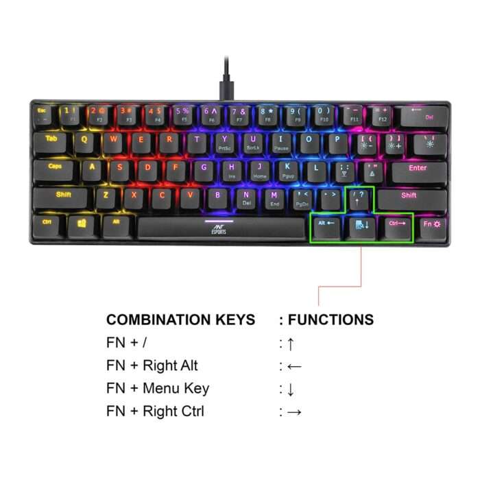 Ant Esports MK1200 Mini Wired Mechanical Gaming Keyboard with RGB Backlit Lighting and 60% Compact Form Factor - Red Switch - Image 3