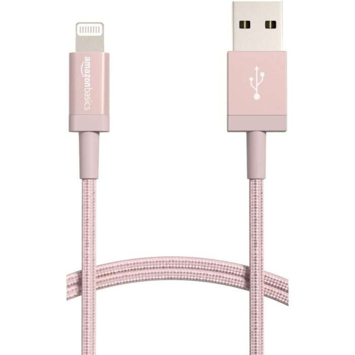 Amazon Basics New Release Nylon USB-A to Lightning Cable Cord, Fast Charging MFi Certified Charger for Apple iPhone, iPad (3-Ft, Rose Gold) - Image 1