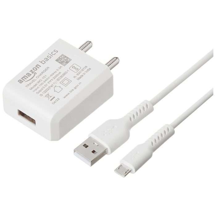 AmazonBasics 2 Amp USB Wall Charger & Micro USB Cable (White) - Image 1