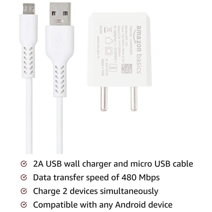 AmazonBasics 2 Amp USB Wall Charger & Micro USB Cable (White) - Image 3