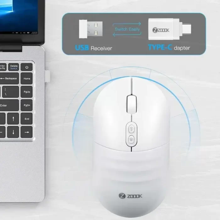 Zoook Jaguar Wireless Mouse, Rechargeable, Free Type C Converter, 3 DPI Levels, Auto Shut Down, Silent Click, 700 Mah Battery - Image 4
