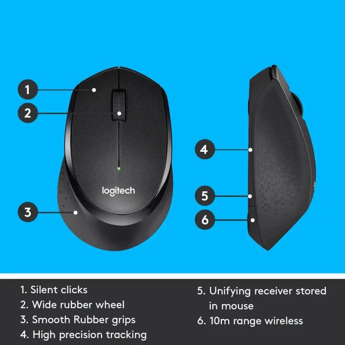 Logitech M331 Silent Plus Wireless Mouse, 2.4GHz with USB Nano Receiver, 1000 DPI Optical Tracking, 3 Buttons, 24 Month Life Battery - Black - Image 4