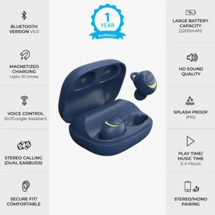Noise Shots X5 Charge Truly Wireless Bluetooth Earbuds Earphones with PowerBank Case - Acid Blue - Image 2