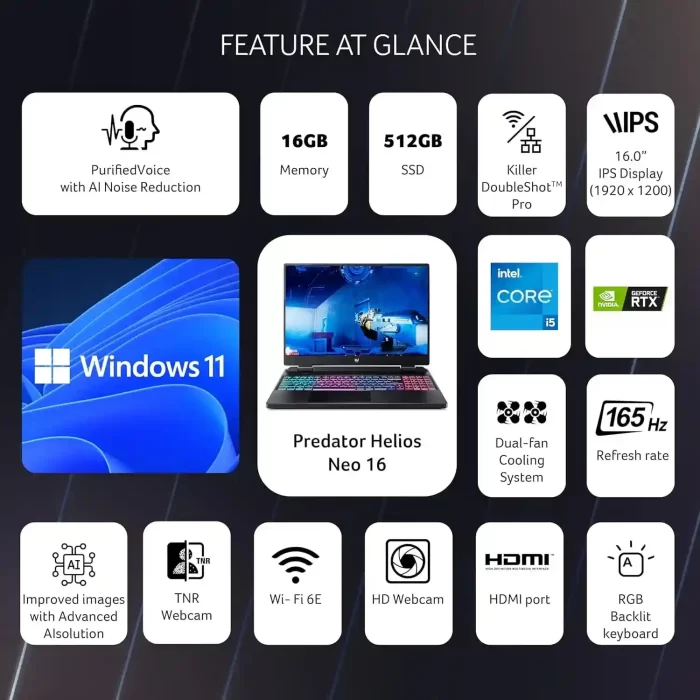 Acer Predator Helios Neo 16 Gaming Laptop 13th Gen Core i5 Processor 16GB,512GBSSD, Windows 11 Home/NVIDIA ®GeForce RTX ¢ 4050 - Image 2