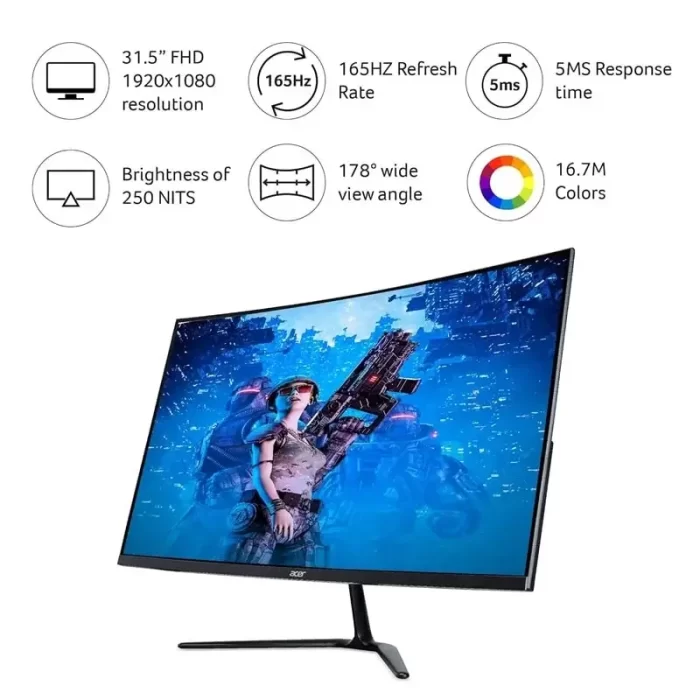 Acer ED320QR 31.5 Inch Full HD (1920×1080 Pixels) VA Panel Curved Gaming LCD Monitor with LED Backlight with 165Hz Refresh Rate - Image 2