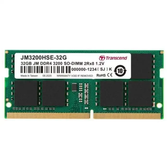 Transcend 32GB DDR4 3200 MHz Laptop Memory, up to 25.6GB/s. - 260 pin, 1.2V, 2Rx8, CL22 DIMM Type - Unbuffered SO-DIMM Memory-Sealed - Image 1