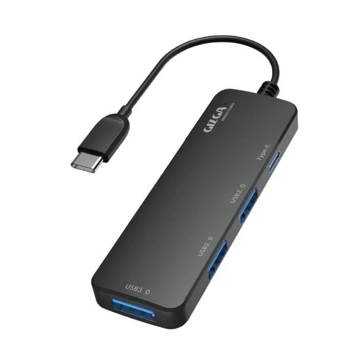 Gizga Essentials Type-C 4 Port Adapter Hub, Fast Data Transfer, USB 3.0 Ports, Multi-System Compatible Black - Image 1