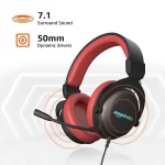 Amazon Basics Wired Over The Ear Gaming Headphones with Mic | RGB | 7.1 Channel Surround Audio | Remote Control (Black - Red) - Image 2