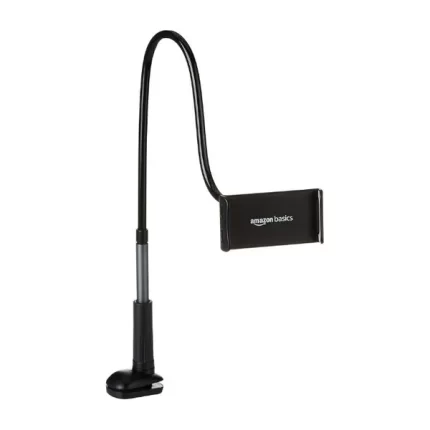 AmazonBasics Universal Mobile & Tablet Tabletop Holder | 360 Degree Rotation, Long Flexible Alloy Arm (Black)