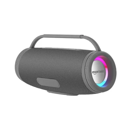 amazon basics Bluetooth 16W Speaker, with TWS Function, Powerful Bass, BT 5.3, MicroSD Card Slot, RGB Lights, AUX Input, USB Support, and in-Built Noise Cancelling Mic (Grey)