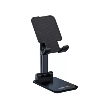 AmazonBasics Mobile Holding Tabletop Stand, 180 Perfect View, Height Adjustment, Wide Compatibility, Multipurpose, Anti-Skid Design (Black)