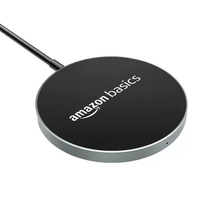 AmazonBasics Magnetic Wireless Charger 15W Fast Charging Circular Pad Compatible with iPhone