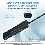 Amkette 4 Port Superspeed USB Hub 3.0 for PC/Laptops, Portable Data Hub with Hi-Speed Data Transfer Up to 5 GBPS, Charging Function| Strong and Durable, Power Supply Port and 80 cm Long Cable (Black) - Image 2