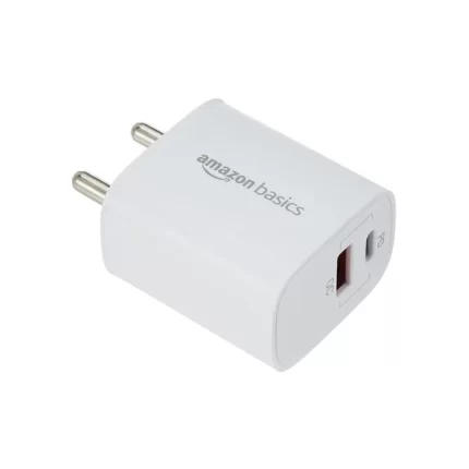 AmazonBasics Amazon Basics 33W +30W Dual Port Wall Charger Adapter|Type C and A Fast Charging Adapter, White