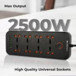 ZEBRONICS Ps8360U Power Strip with 8 Universal Sockets, 2500W Max., 6 USB Ports, USB Output 2.4A Max,3 Mtr Copper Cable, Overload Surge Protection, Durable Abs Body, 250 Volts - Image 4