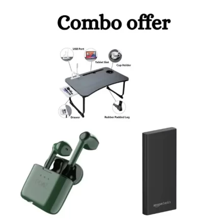 GoRogue Laptop Table for Bed & Sofa | Amazon Basics 10000mAh 22.5W Fast Charging Power Bank with Cable & boAt Airdopes 138 TWS Earbuds (Viper Green) (Combo offer)