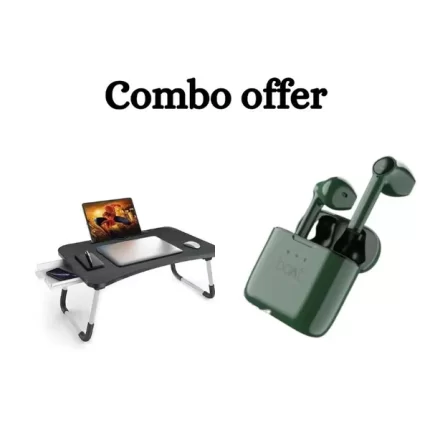 GoRogue Foldable Wooden Mini Laptop Table for Bed (Black) & boAt Airdopes 138 TWS Earbuds (Viper Green) Combo offer