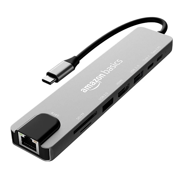 Amazon Basics USB Type-C Hub Amazon Basics USB Type-C Hub Dock, 8-in-1 HDCP Aluminium Adapter with 4K HDMI & Ethernet Port,100mbps, Power Delivery, TF/SD Card Reader, Mac & Windows USB-C & 3.0 Devices B0BT179DV6 - Image 1