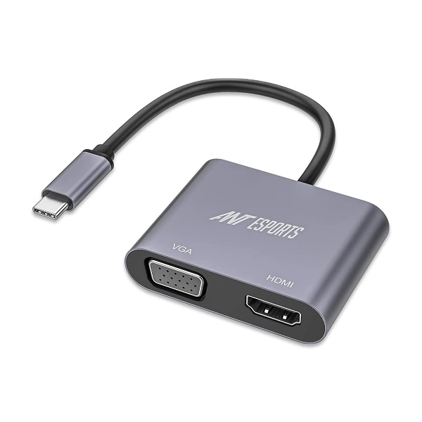 Ant Esports AEC210 "Ant Esports AEC210 2-in-1 USB C to HDMI VGA Adapter, USB C to HDMI 4K 60Hz VGA 1080P 60Hz Converter for Windows, Apple, Linux, Android – Silver/Grey B0BY2VBHGW " - Image 1