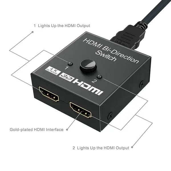 LAPSTER HDMI LAPSTER HDMI Switch Splitter, 2 Port Bi-Directional Manual HDMI Switch 2 in 1 Out or 1 in 2 Out Splitter Supports 4K 2K 3D Full HD 1080p - 1 Year Warranty B08W579B4F - Image 1